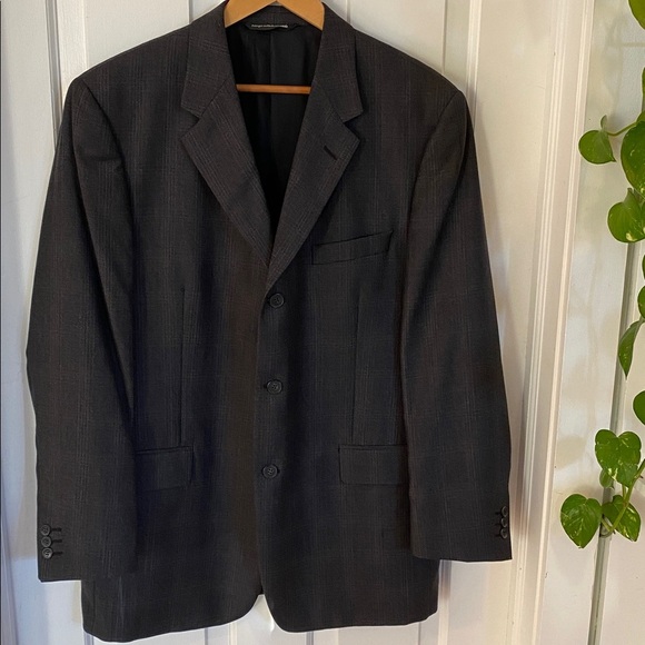 Hardy Amies Vintage 100% Wool Plaid Men’s Gray Suit Jacket Blazer Classic - Picture 2 of 16